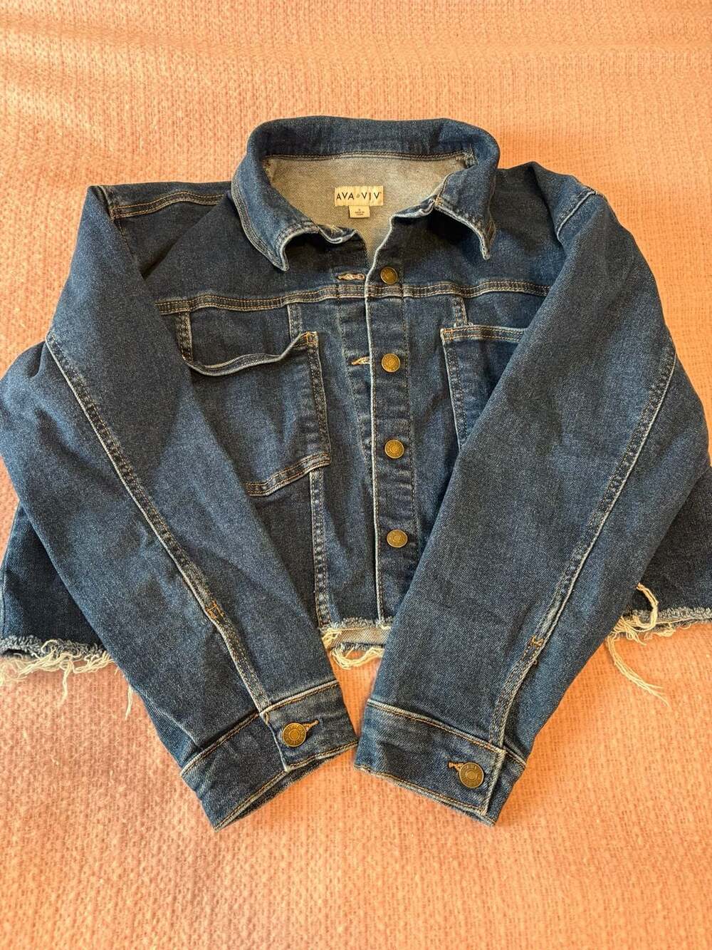 Ava & Viv Women's Cropped Denim Jacket Blue Raw Hem Size X